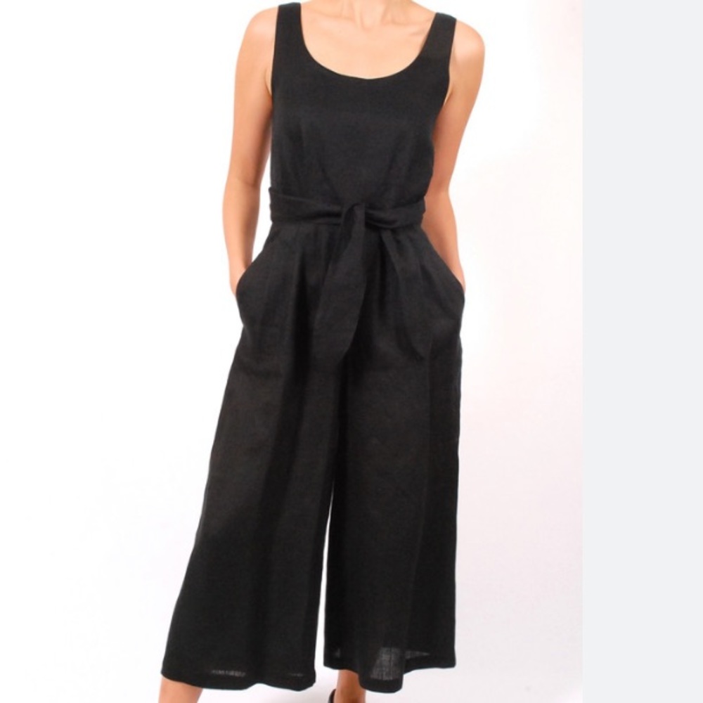 Handmade linen wrap jumpsuit black xs wide leg tank no6 Alice romper